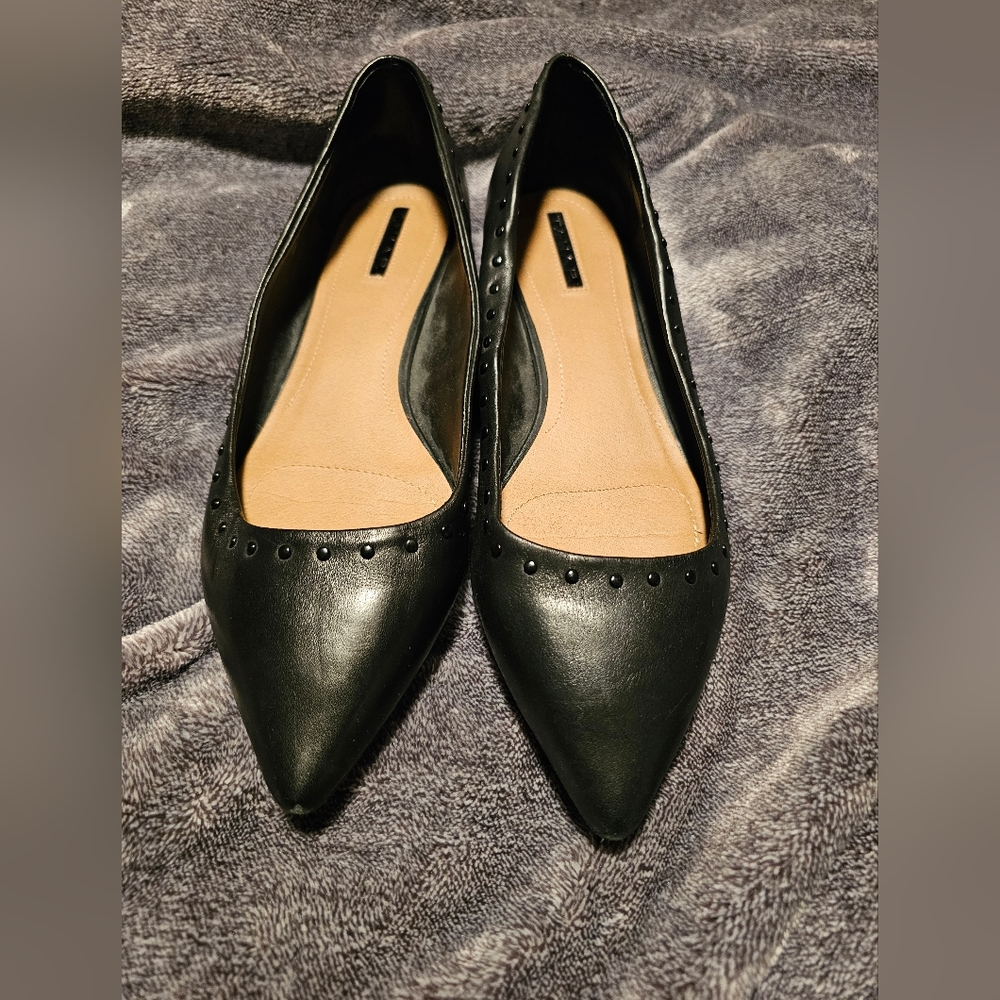 Tahari Black Leather Studded Flats